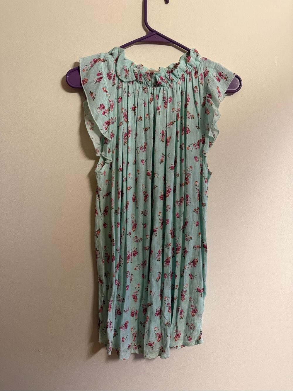 Mint Green Floral Sleeveless Ruffle Neck top women’s size XL